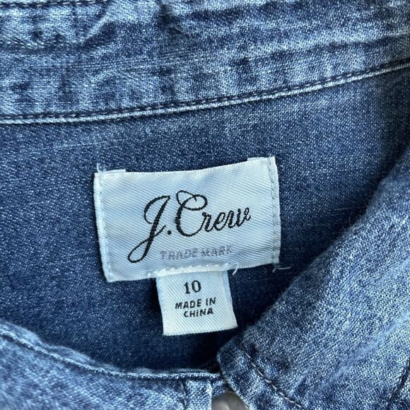J Crew Top Womens 10 Blue Chambray Long Sleeve Pearl Snap Western Shirt Denim - Picture 15 of 16